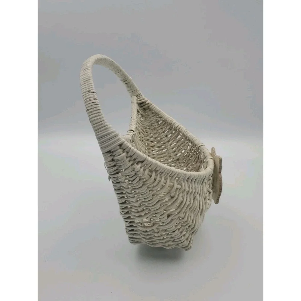 Vintage White Wicker Wall Or Standing Basket Organizer Fruit Mail Holder Rustic